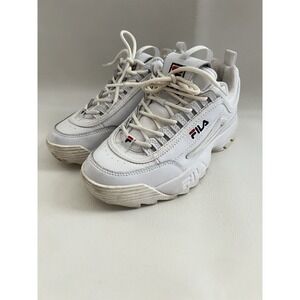 Fila Disruptor II Premium White Lace-Up Sneakers Women's Size 6 Athleisure
